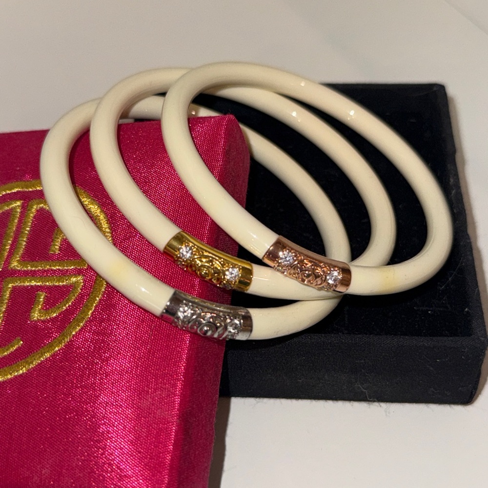 BudhaGirl Three Kings Ivory Bangle Trio with Gold, Rose Gold & Silver Accents